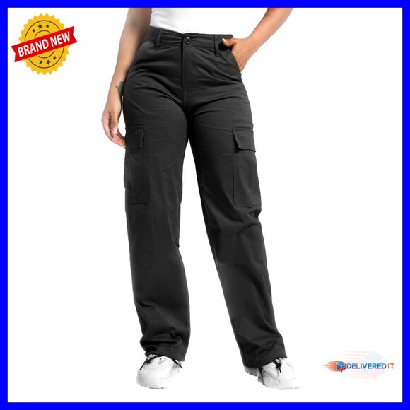 Relaxed Fit Cotton Cargo Pants with 6 Pockets for Hiking Casual Wear